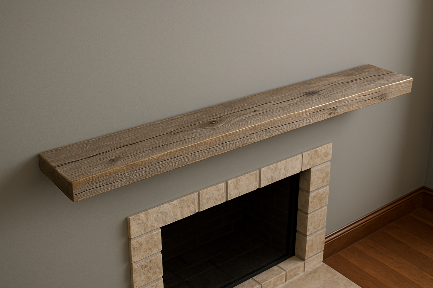 Barnwood Mantle with Quality Wood Baseboard