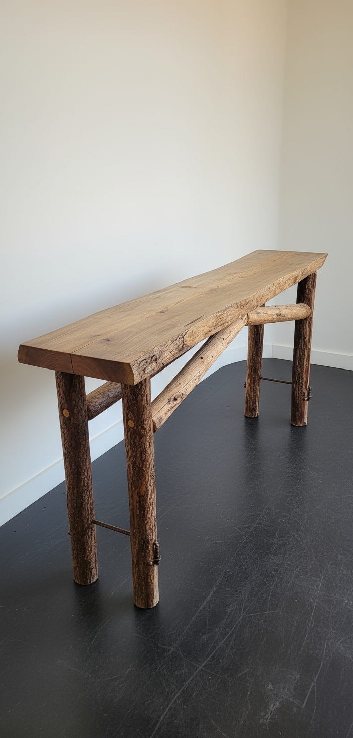 Complete 9ft rustic log table - full view