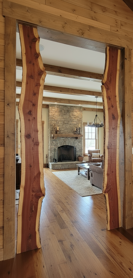 Wood slab doorway without light
