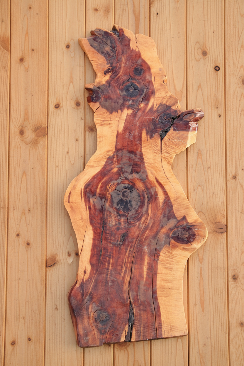 Wood slab with knotty pine background